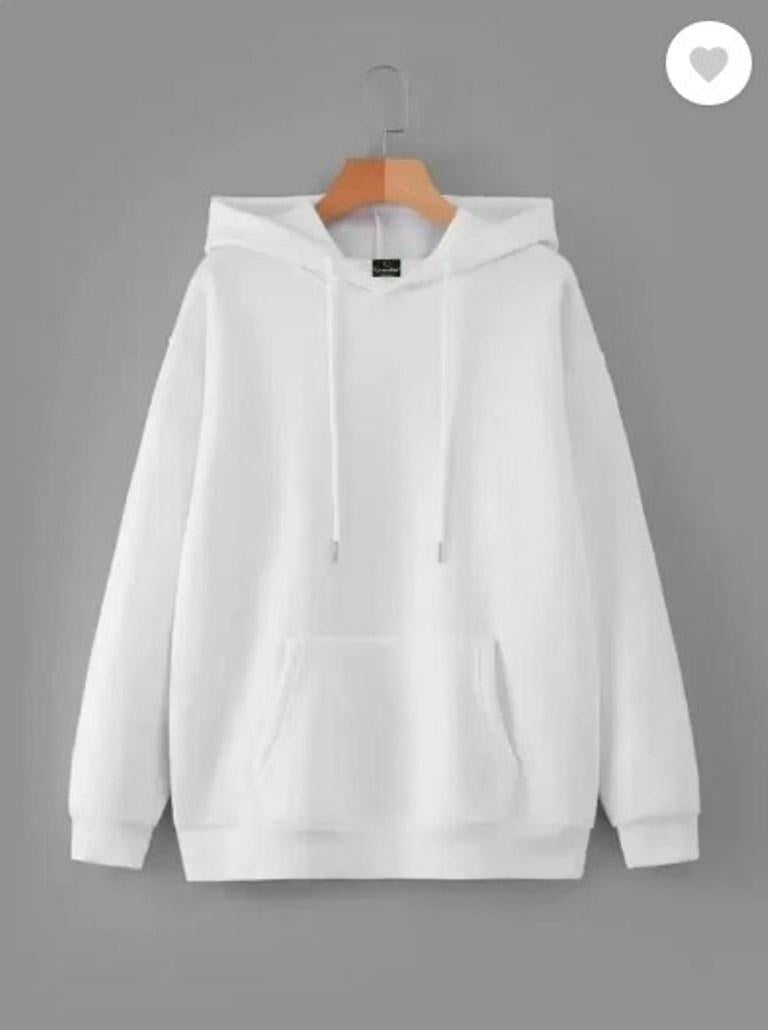 Men's Fleece Hoodie - White, Plain, Kangaroo Pocket