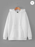 Men's Fleece Hoodie - White, Plain, Kangaroo Pocket