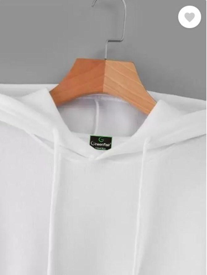 Men's Fleece Hoodie - White, Plain, Kangaroo Pocket