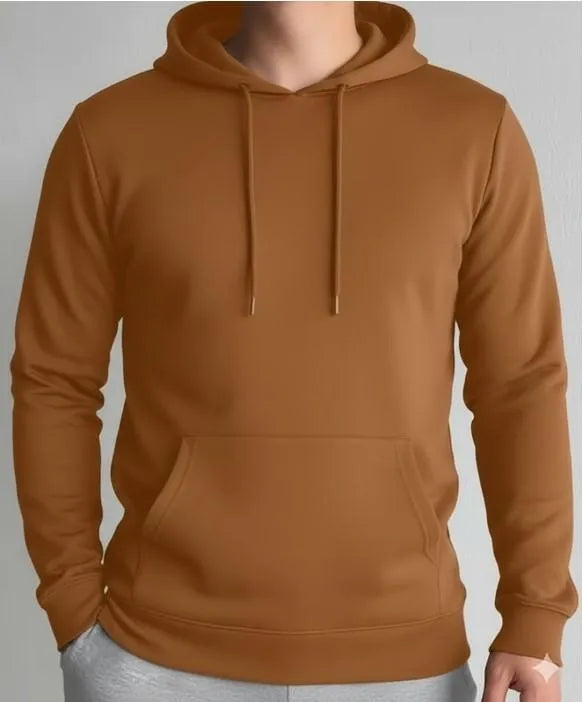 Men's Fleece Hoodie - Brown, Slim Fit Winter