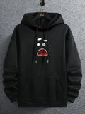 Men's Printed Hoodie - Black with Front Pocket