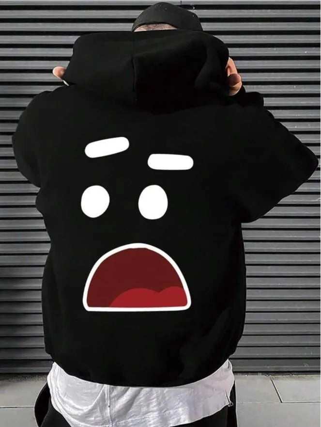 Men's Printed Hoodie - Black with Front Pocket - view 3