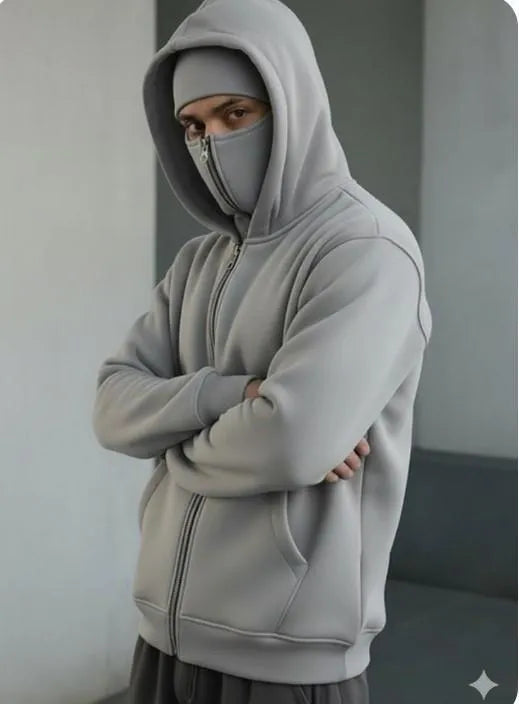 Men's Zipper Fleece Hoodie - Grey, Sizes S to XL