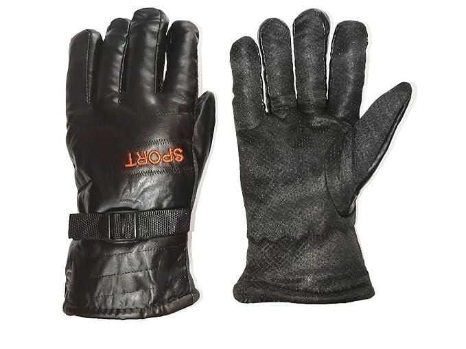 Men's Rexine Winter Gloves - Black, 1 Pair