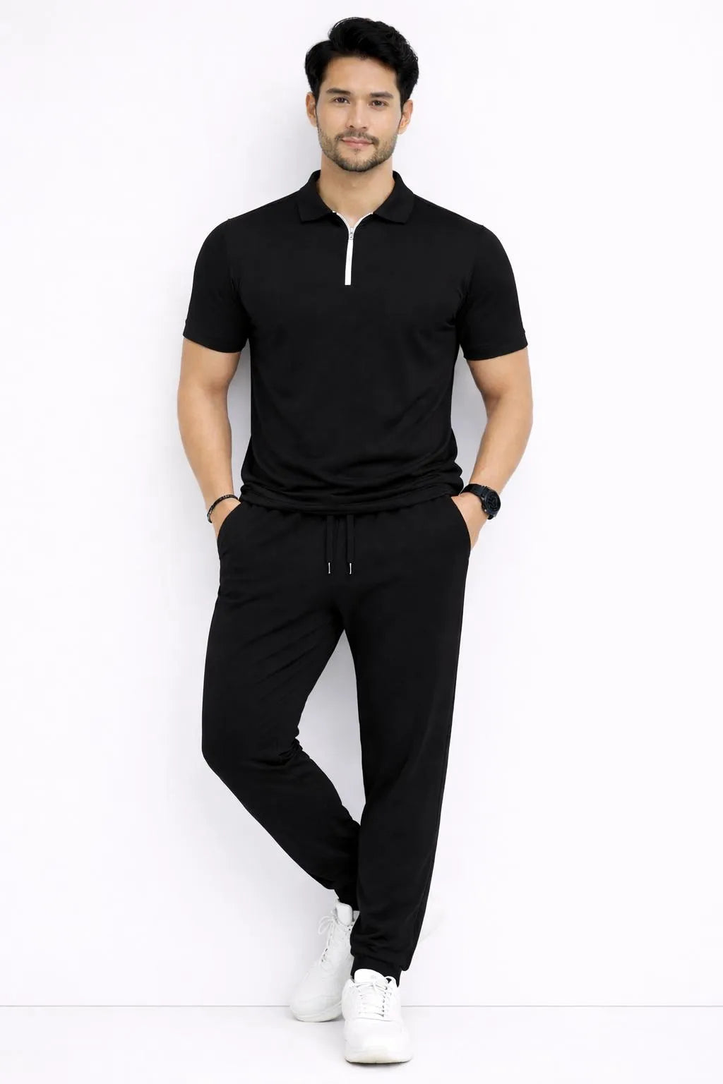 Men's Slim Fit Track Suit - Black, 2 Piece Polyester