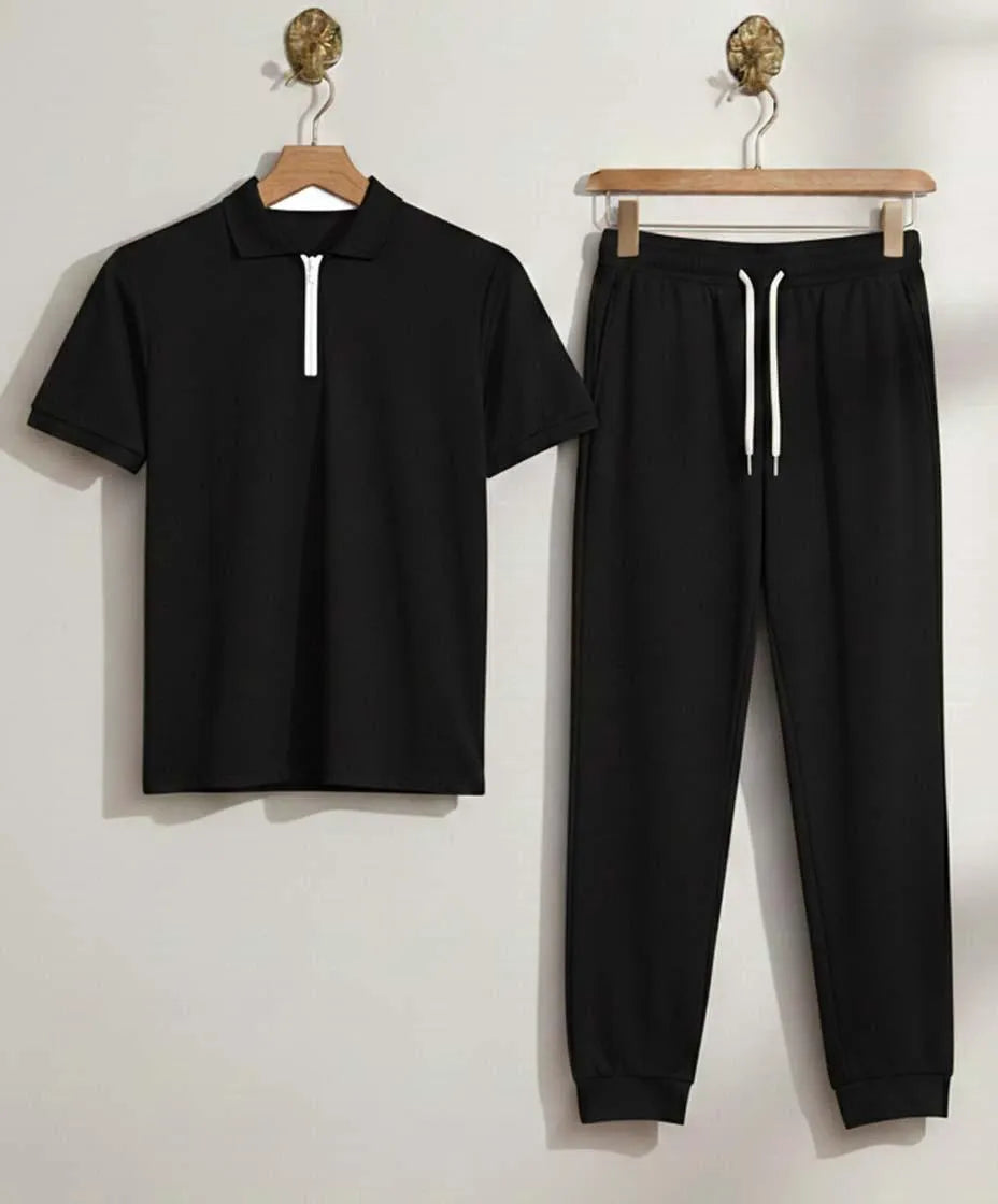 Men's Slim Fit Track Suit - Black, 2 Piece Polyester - view 2