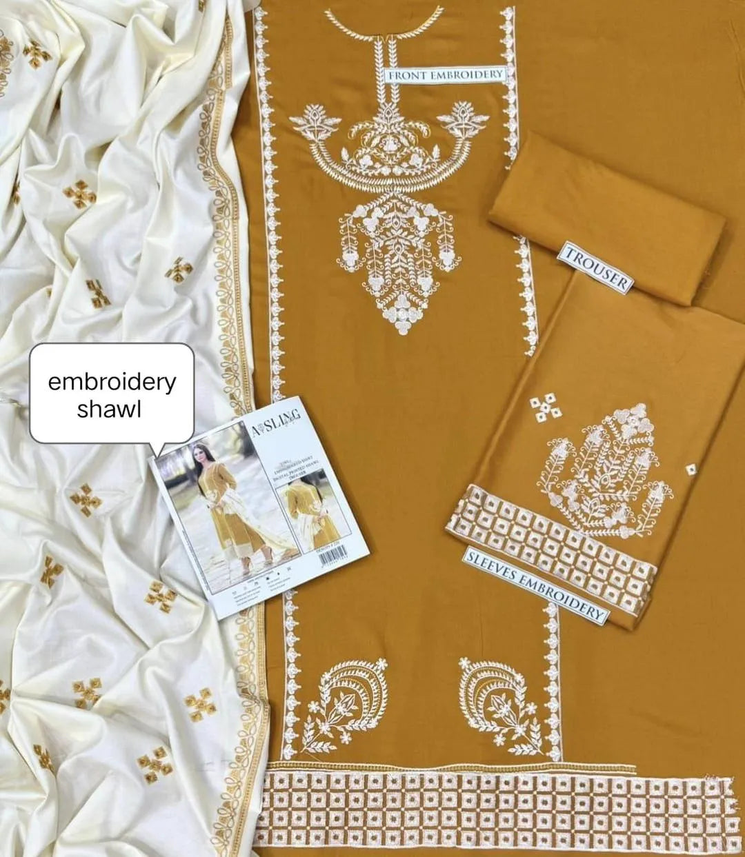 Unstitched Embroidered Lawn Suit - Golden Yellow, 3 Piece
