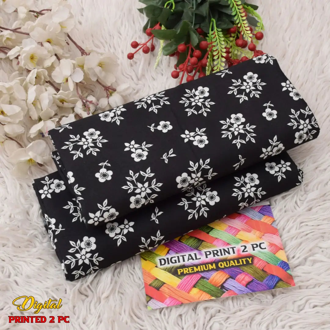 Black 3-D Block Printed Cotton Suit - 2-Piece Unstitched - view 2