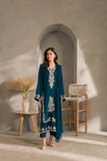 Blue Embroidered Linen Suit - 3-Piece Stitched