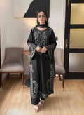 Black Embroidered Linen Suit - 3-Piece Stitched with Chiffon Dupatta (Design 2)