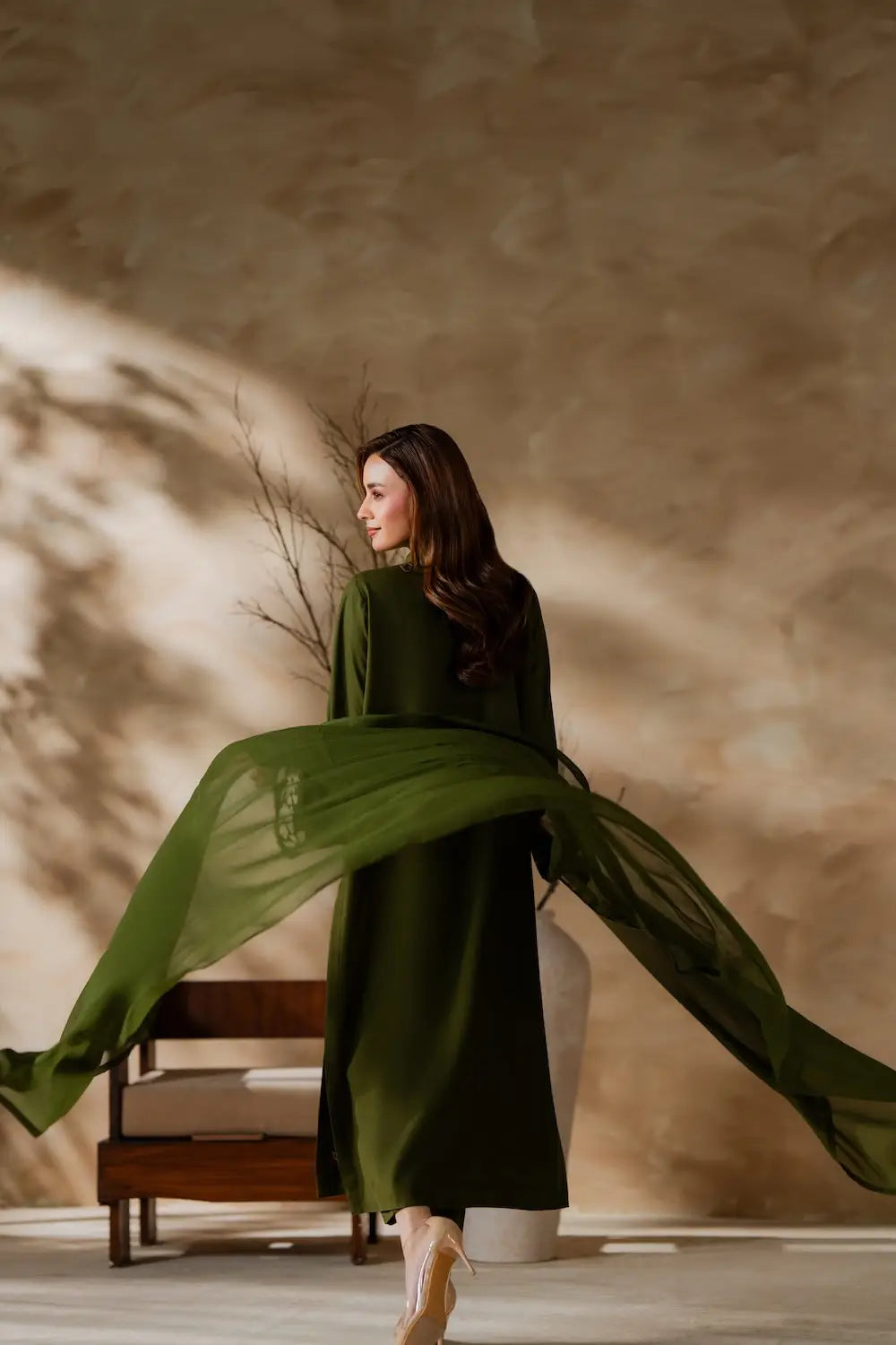 Green Embroidered Linen Suit - 3-Piece Stitched - view 5