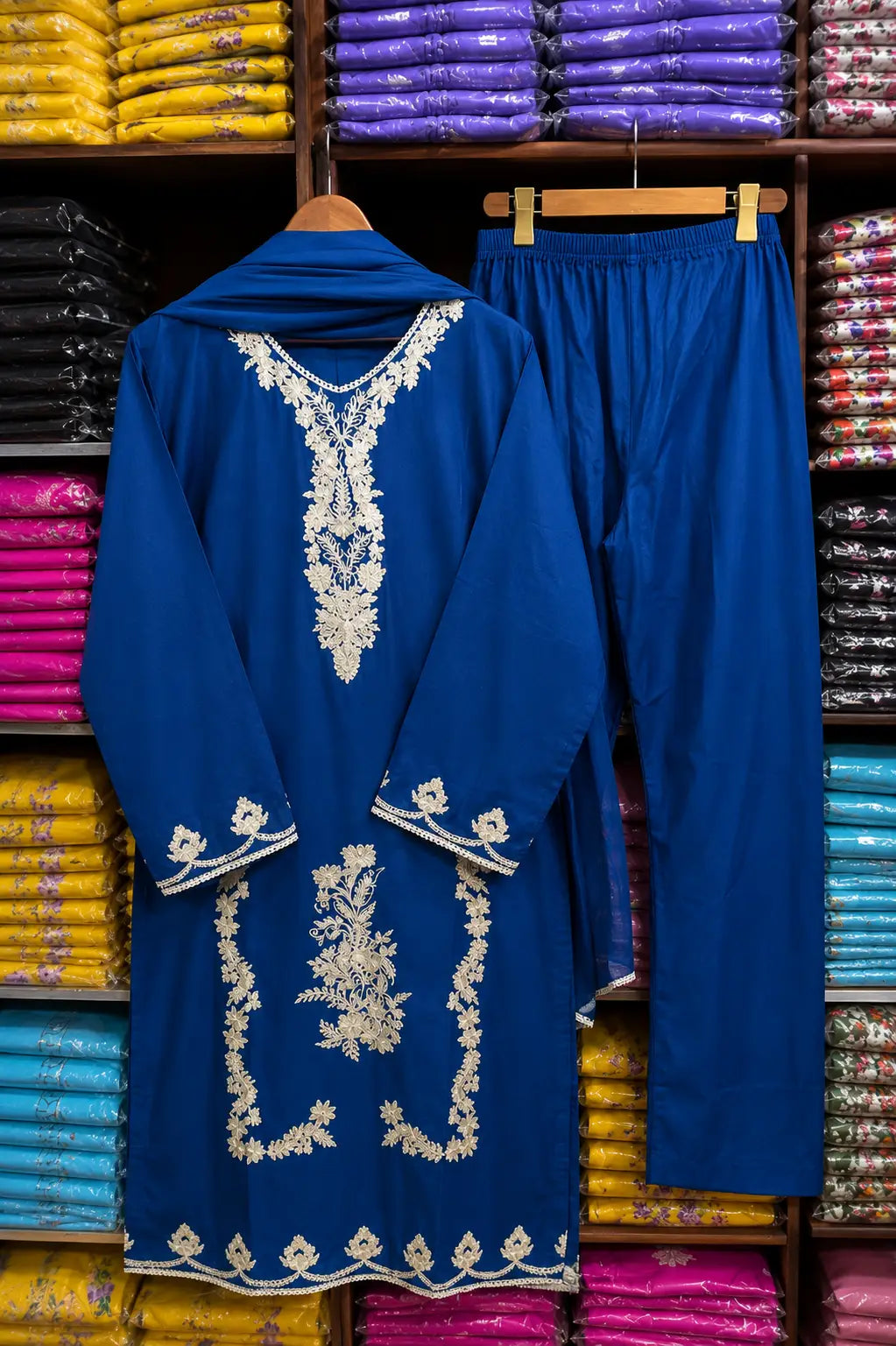 Blue Embroidered Linen Suit - 3-Piece Stitched - view 7