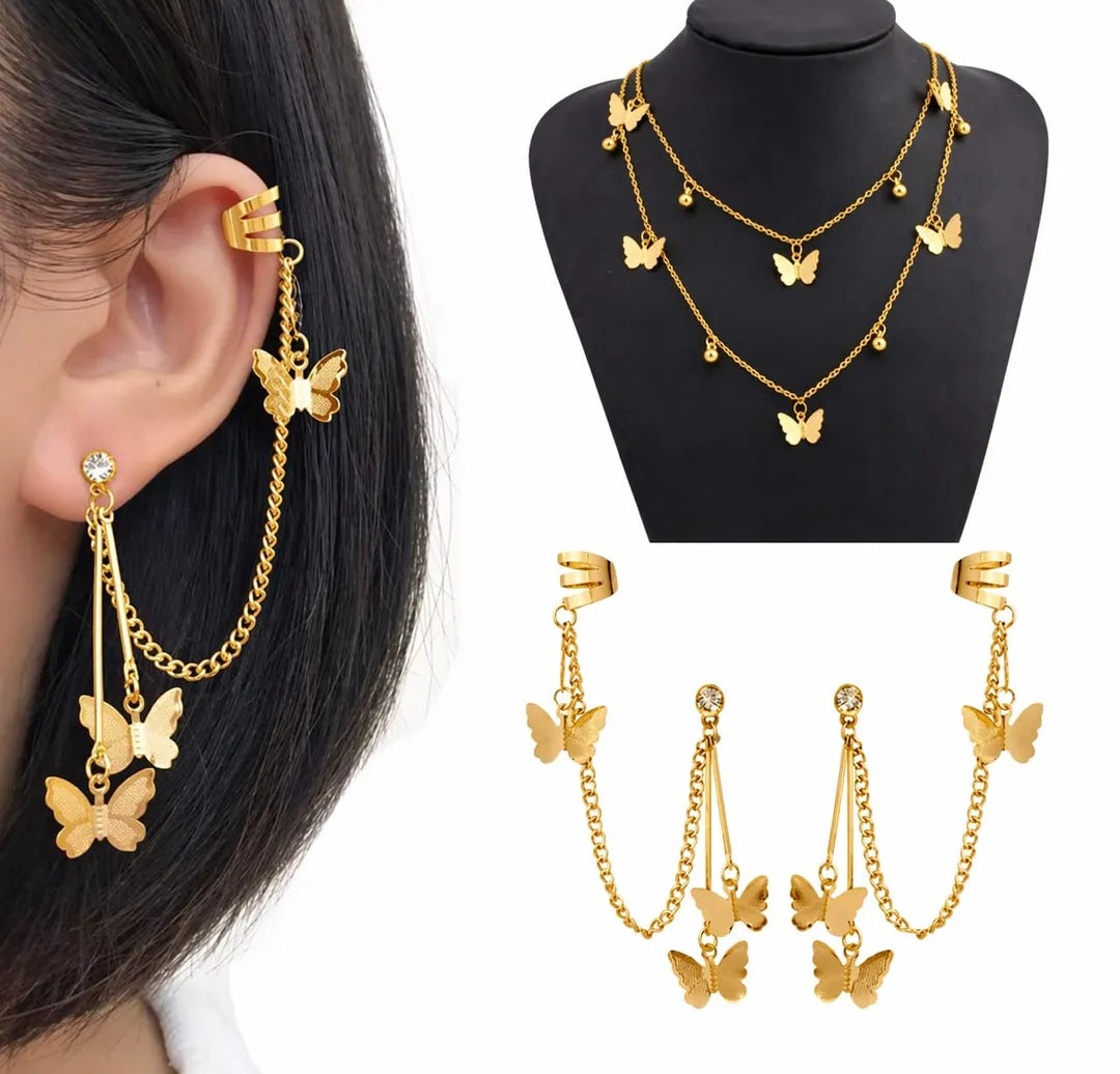 Gold Plated Butterfly Necklace Set for Women - view 2
