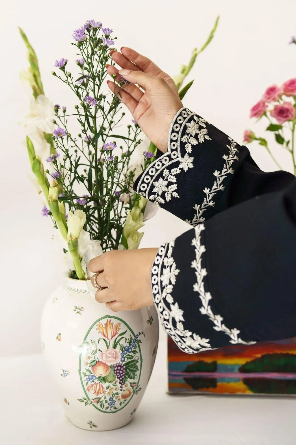 Black Embroidered Dhanak Suit - 3-Piece Unstitched with Pashmina Dupatta (Design 1) - view 3