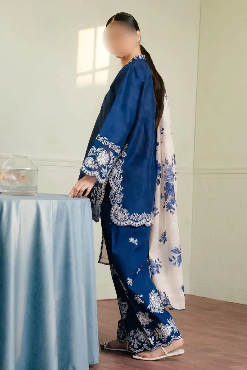 Unstitched Lawn Suit - Blue, 3 Piece, Embroidered Trouser