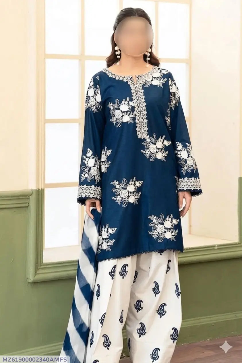 Blue Embroidered Lawn Suit - 3-Piece Unstitched