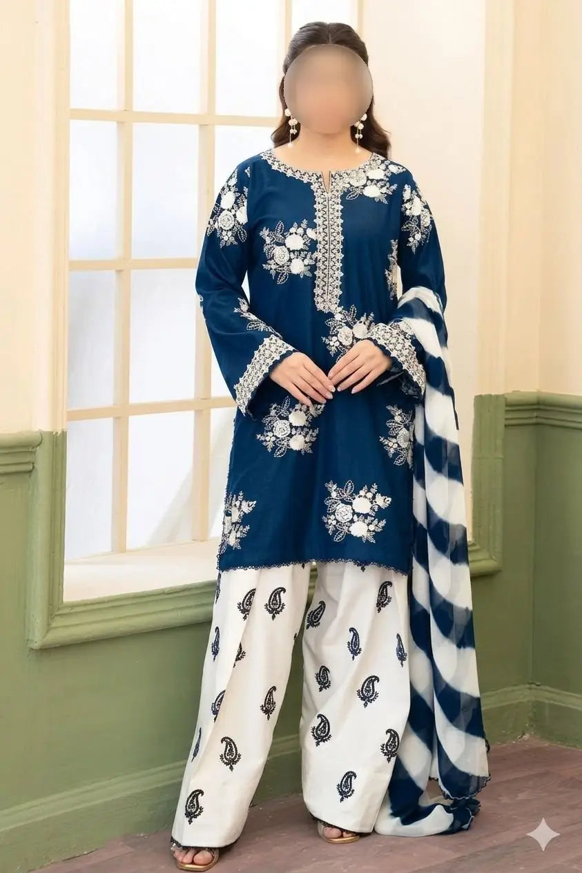 Blue Embroidered Lawn Suit - 3-Piece Unstitched - view 2
