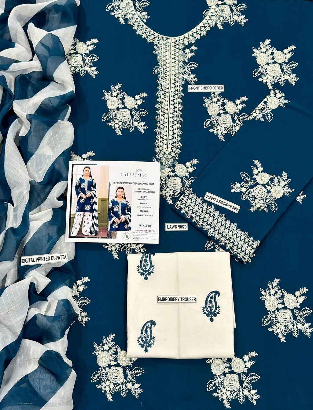 Blue Embroidered Lawn Suit - 3-Piece Unstitched - view 6