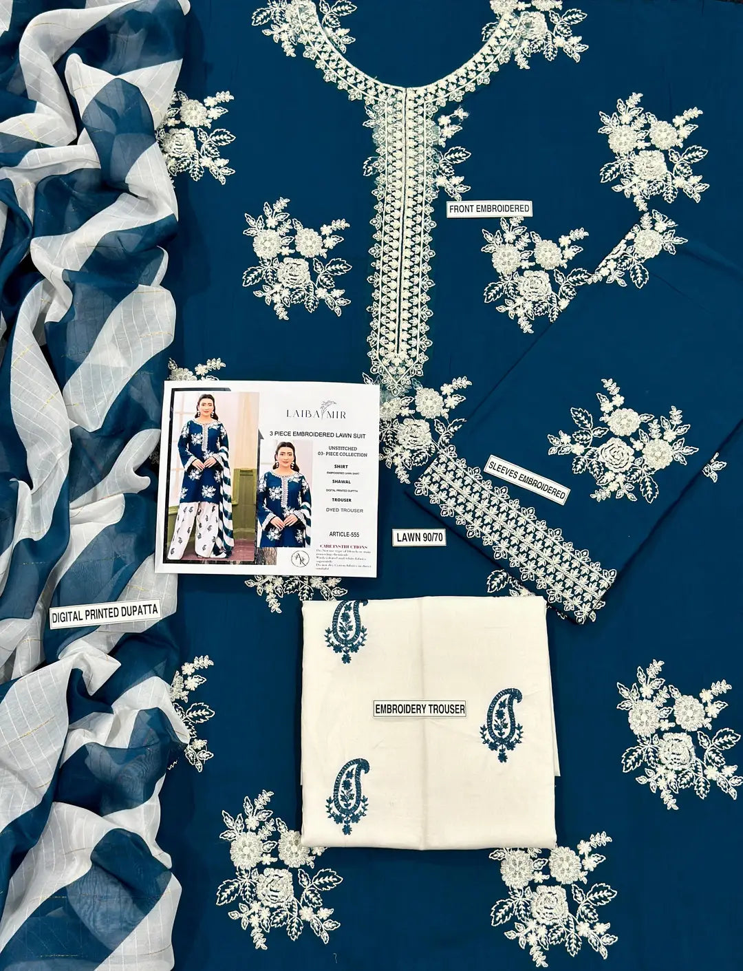 Blue Embroidered Lawn Suit - 3-Piece Unstitched - view 6