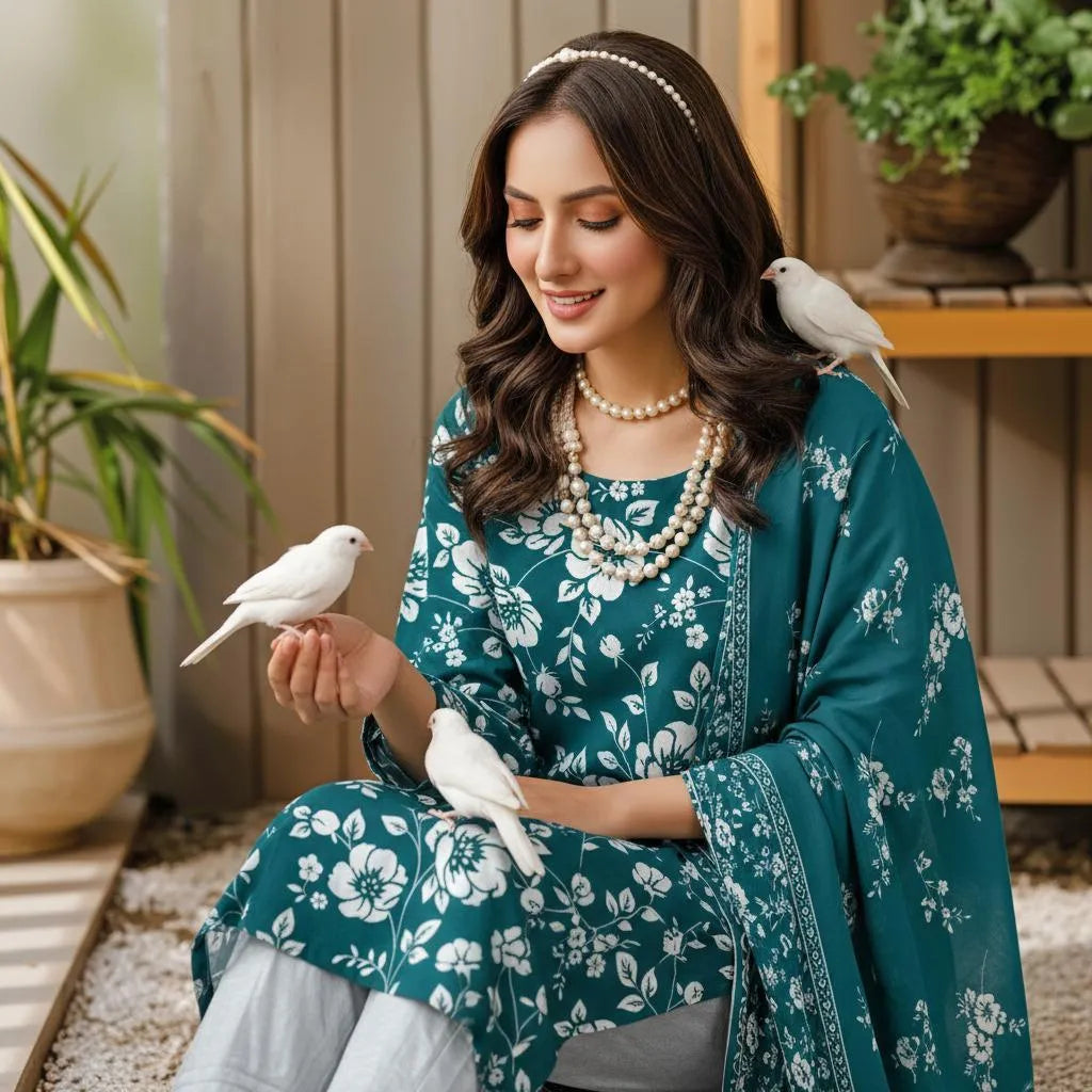 Blue Digital Print Lawn Suit - 3-Piece Unstitched