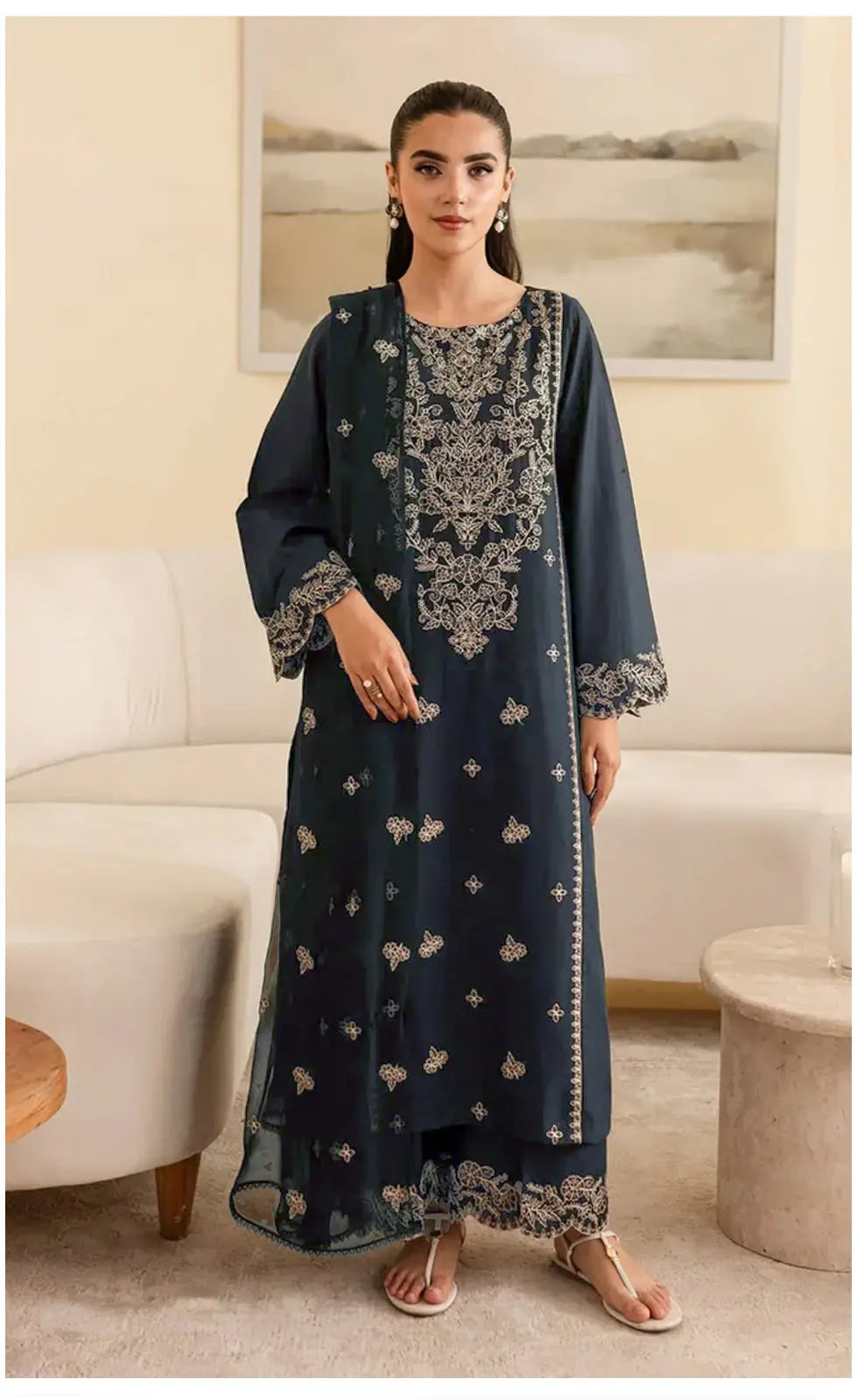 Blue Embroidered Lawn Suit - 2-Piece Unstitched