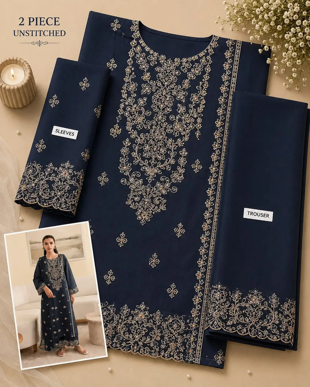 Blue Embroidered Lawn Suit - 2-Piece Unstitched - view 2