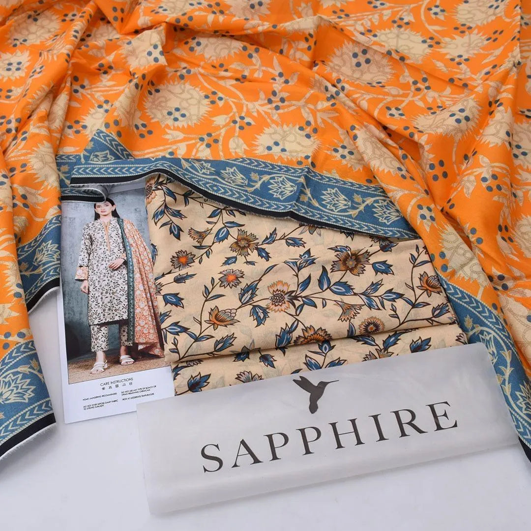 Green Printed Lawn Suit - 3-Piece Unstitched with Lawn Dupatta (Design 1) - view 2