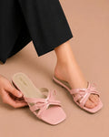 Elegant Bow Flat Sandals - Pink
