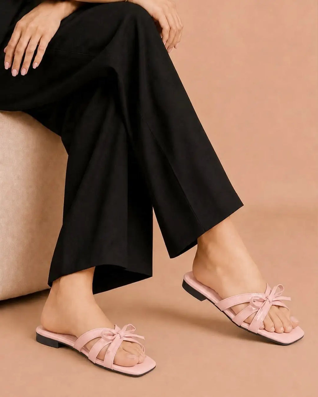 Elegant Bow Flat Sandals - 082 - Pink