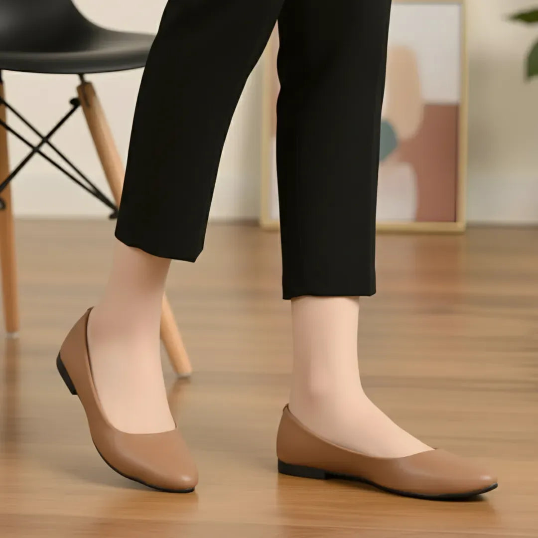Women's Flat Slip-On Pumps - Mustard Rexine, Casual & Formal