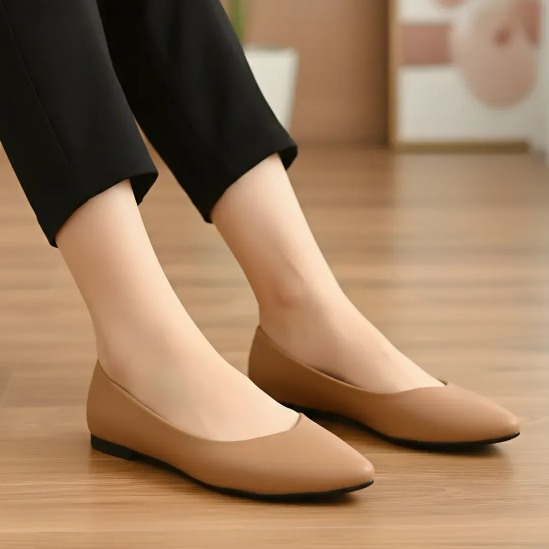 Women's Flat Slip-On Pumps - Mustard Rexine, Casual & Formal