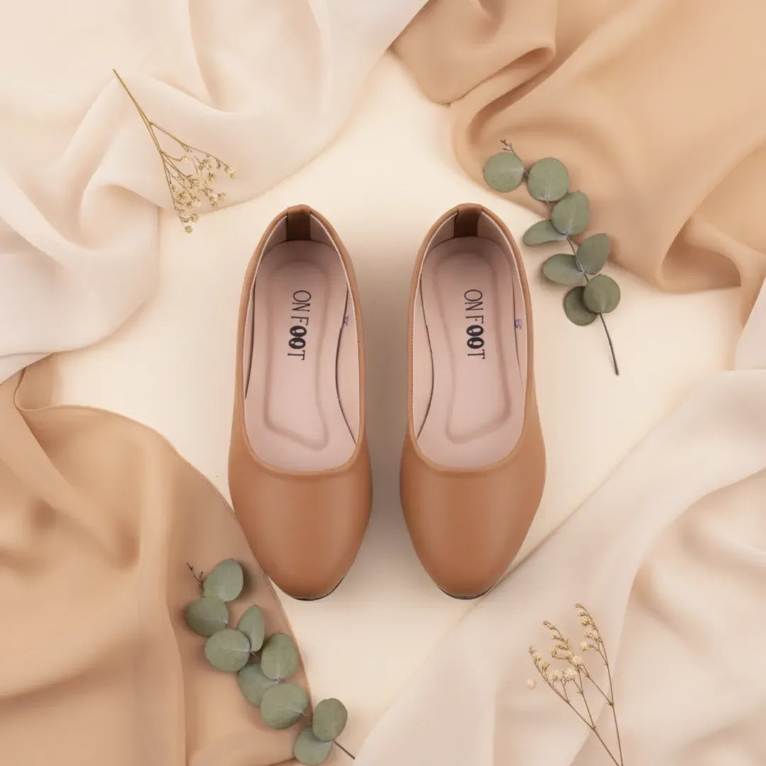 Women's Flat Slip-On Pumps - Mustard Rexine, Casual & Formal