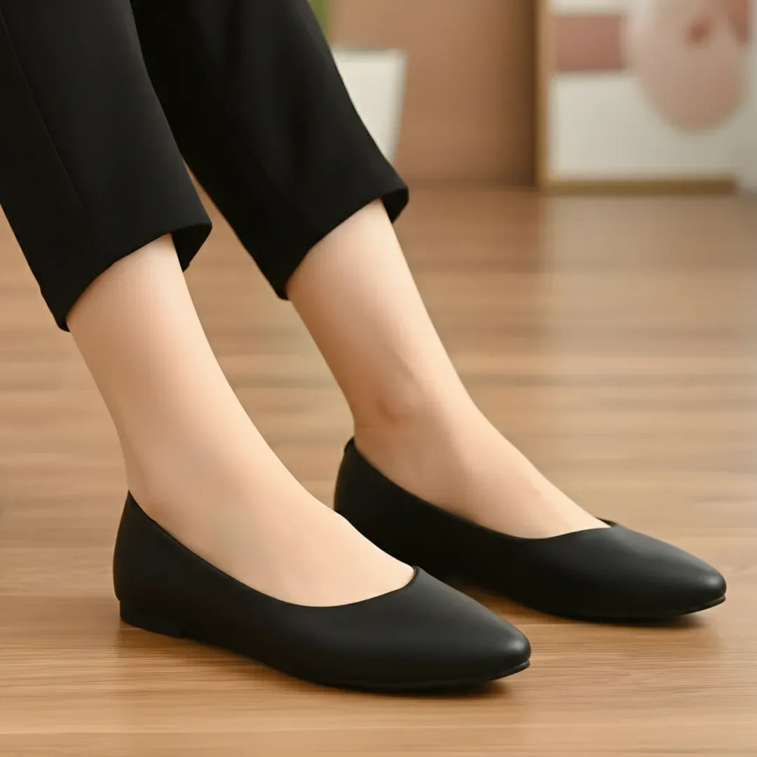 Women's Flat Slip-On Pumps - Black Rexine, Casual & Formal