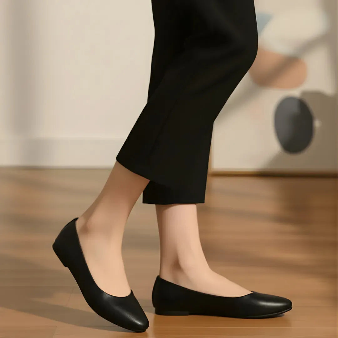 Women's Flat Slip-On Pumps - Black Rexine, Casual & Formal