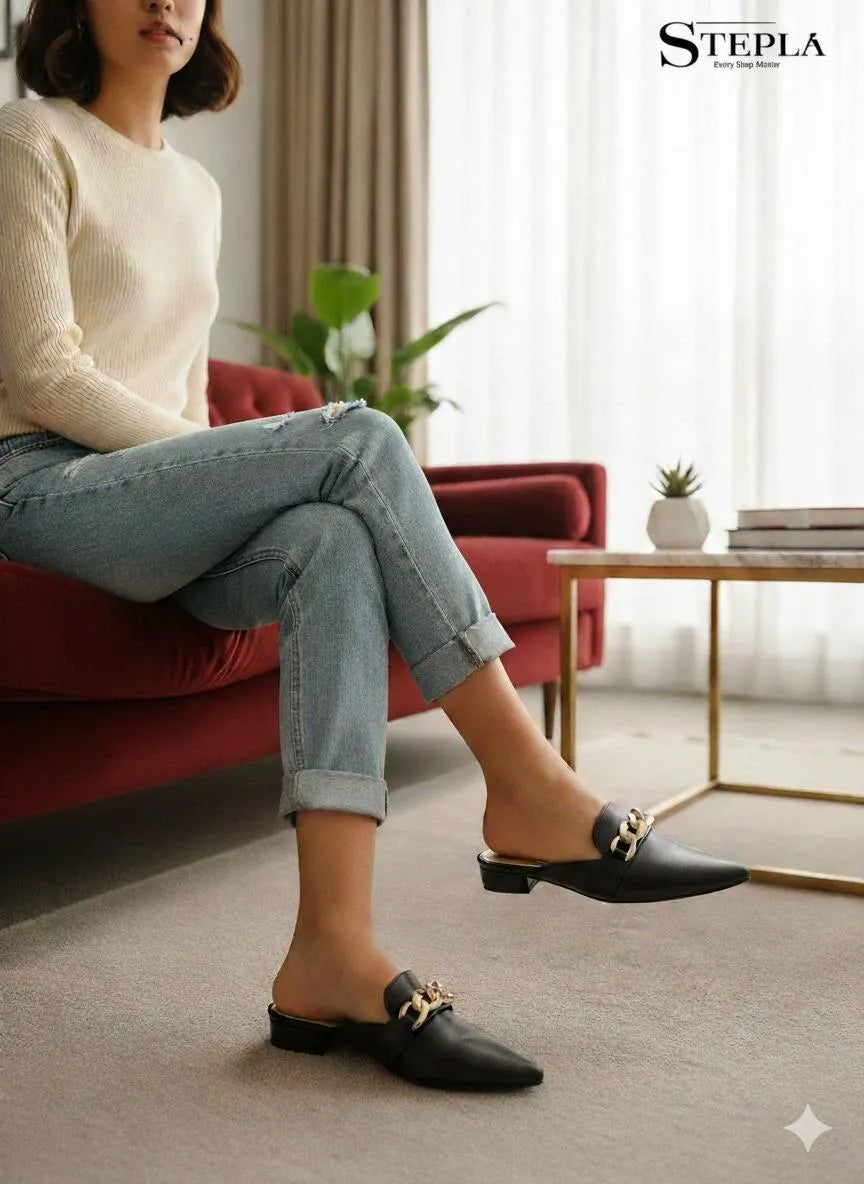 Black Chain Women's Formal Flats Size 6-11