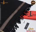 Men's Black Embroidered Wool Shawl - Border Work, 3 Yards