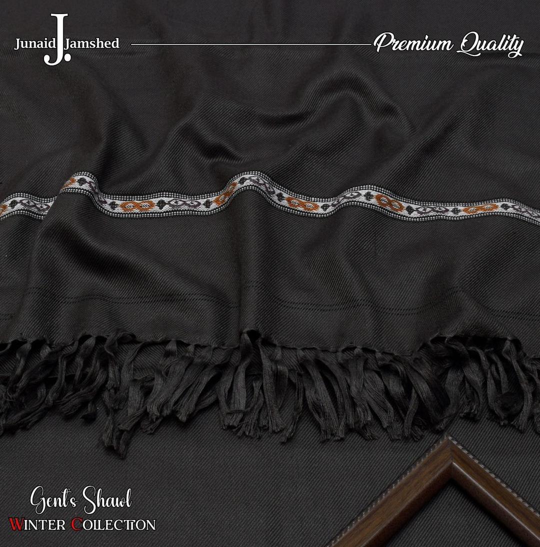 Men's Plain Black Wool Shawl - 3 Yards, Single Piece