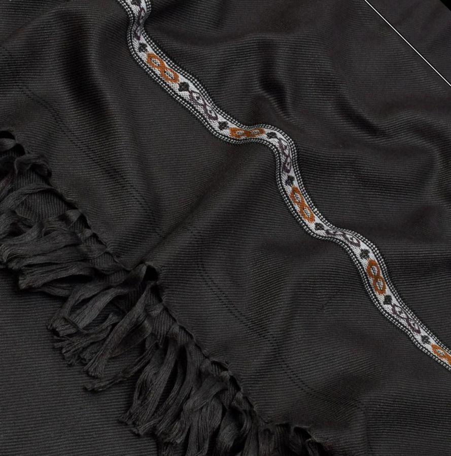 Men's Plain Black Wool Shawl - 3 Yards, Single Piece