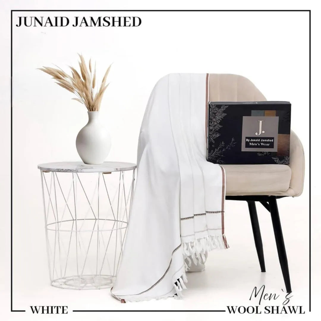 Men's Pashmina Wool Shawl - White, 2.5 Gaz