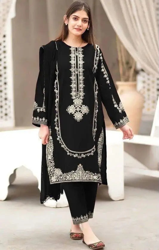 Black Embroidered Lawn Suit - 2-Piece Unstitched (Design 1)