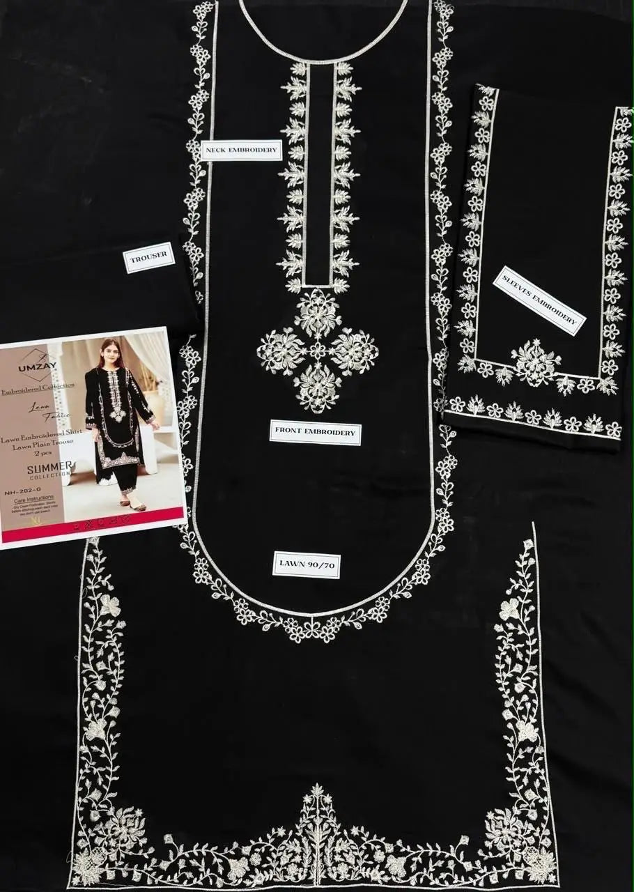 Black Embroidered Lawn Suit - 2-Piece Unstitched (Design 1) - view 2