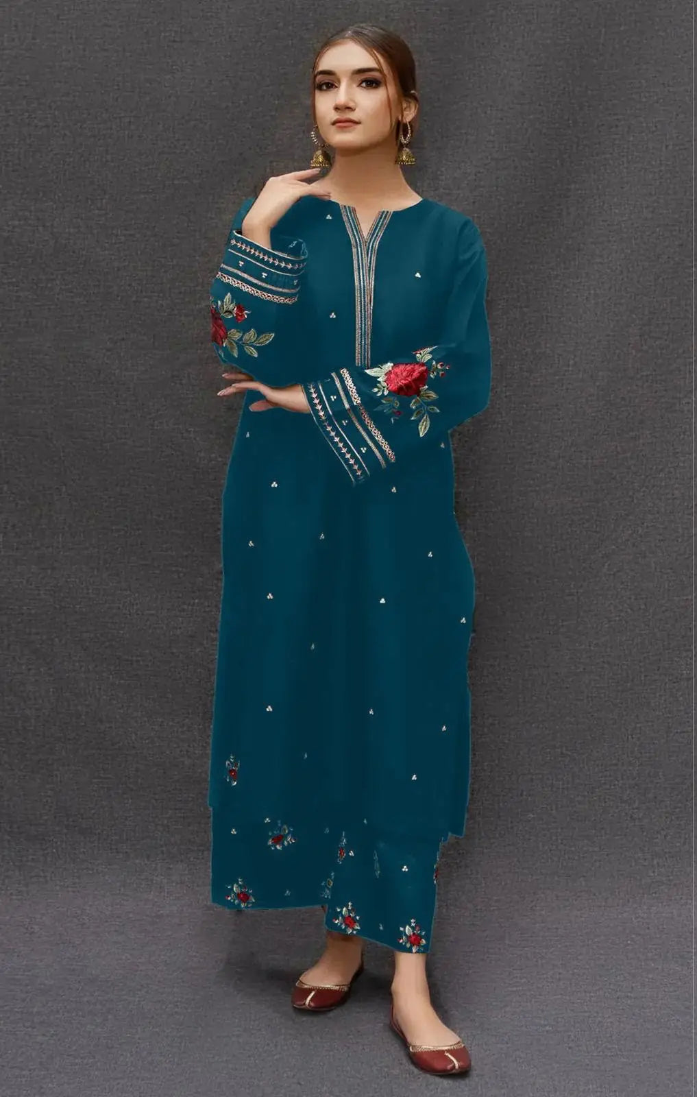 Turquoise Embroidered Lawn Suit - 2-Piece Unstitched