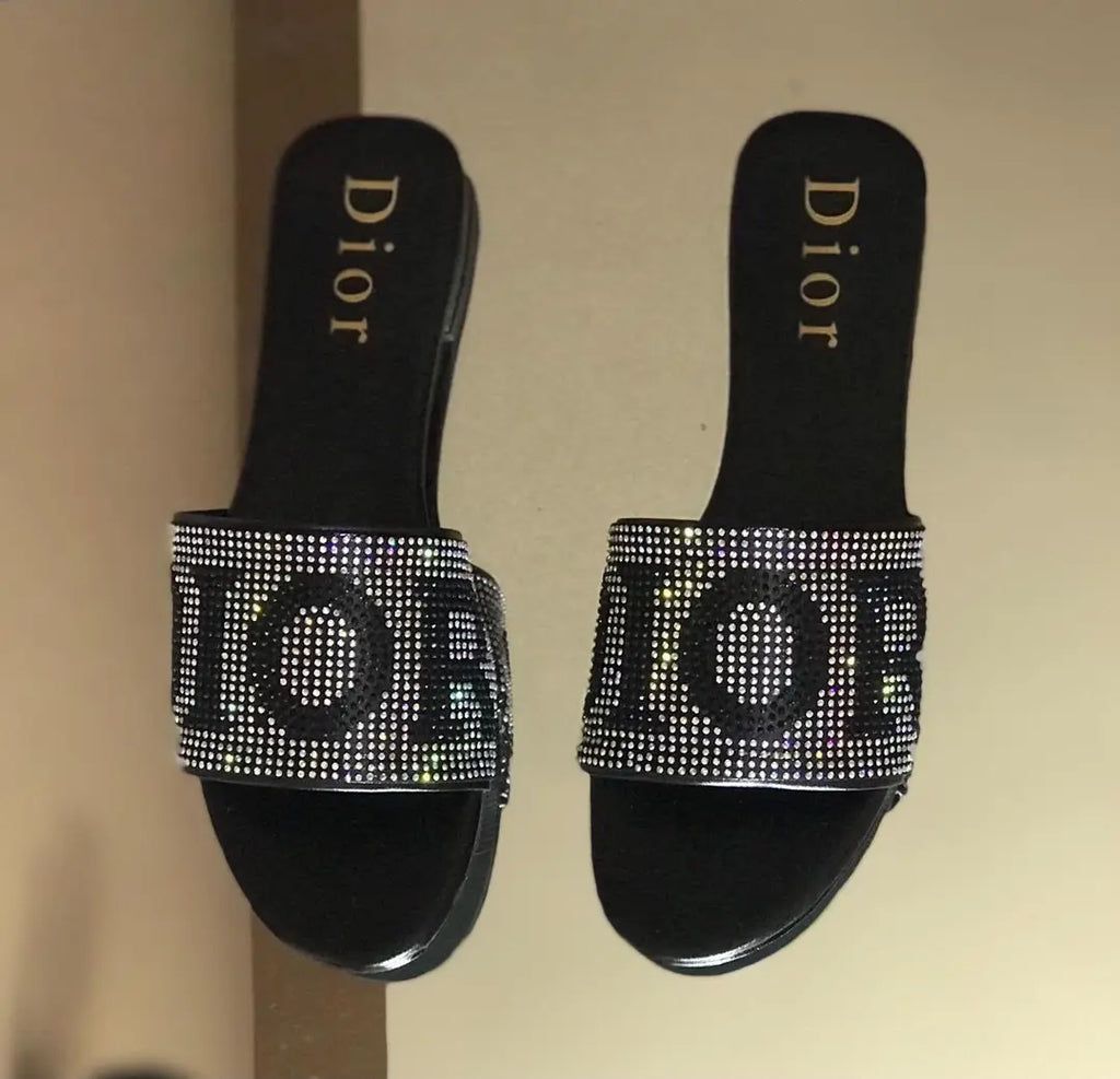 Women's Gemstone Flats - Black, Synthetic Leather
