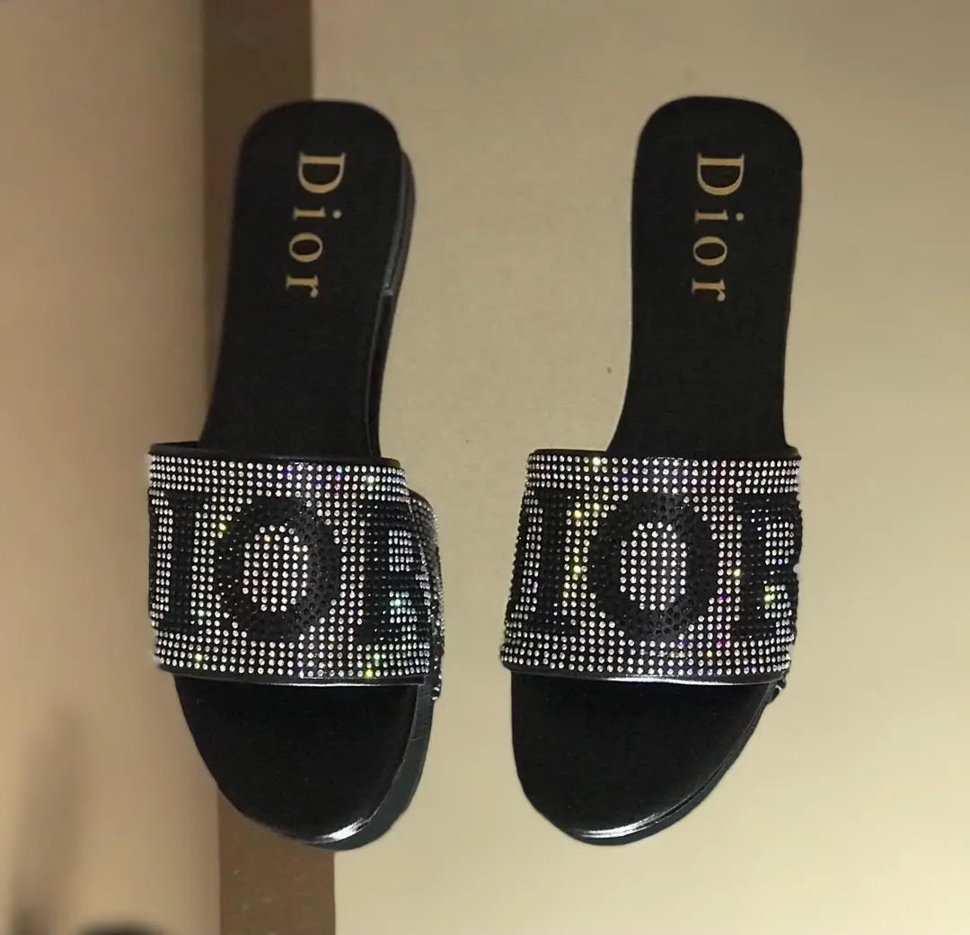 Women's Gemstone Flats - Black, Synthetic Leather