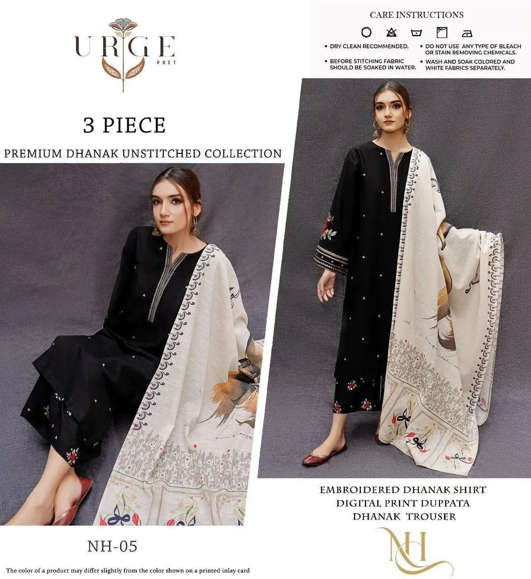 Black Embroidered Dhanak Suit - 3-Piece Unstitched with Pashmina Dupatta (Design 2)