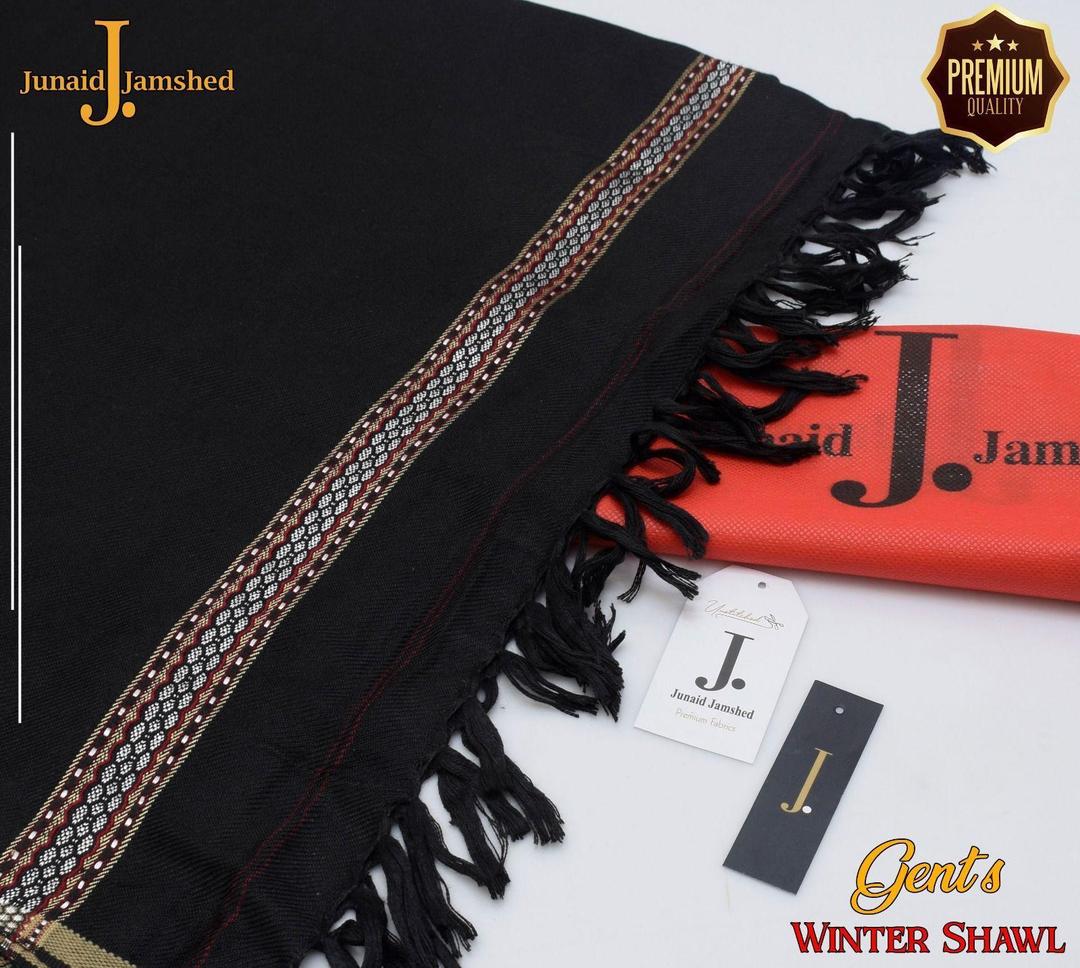 Men's Wool Shawl - Black Embroidered, 3 Yards