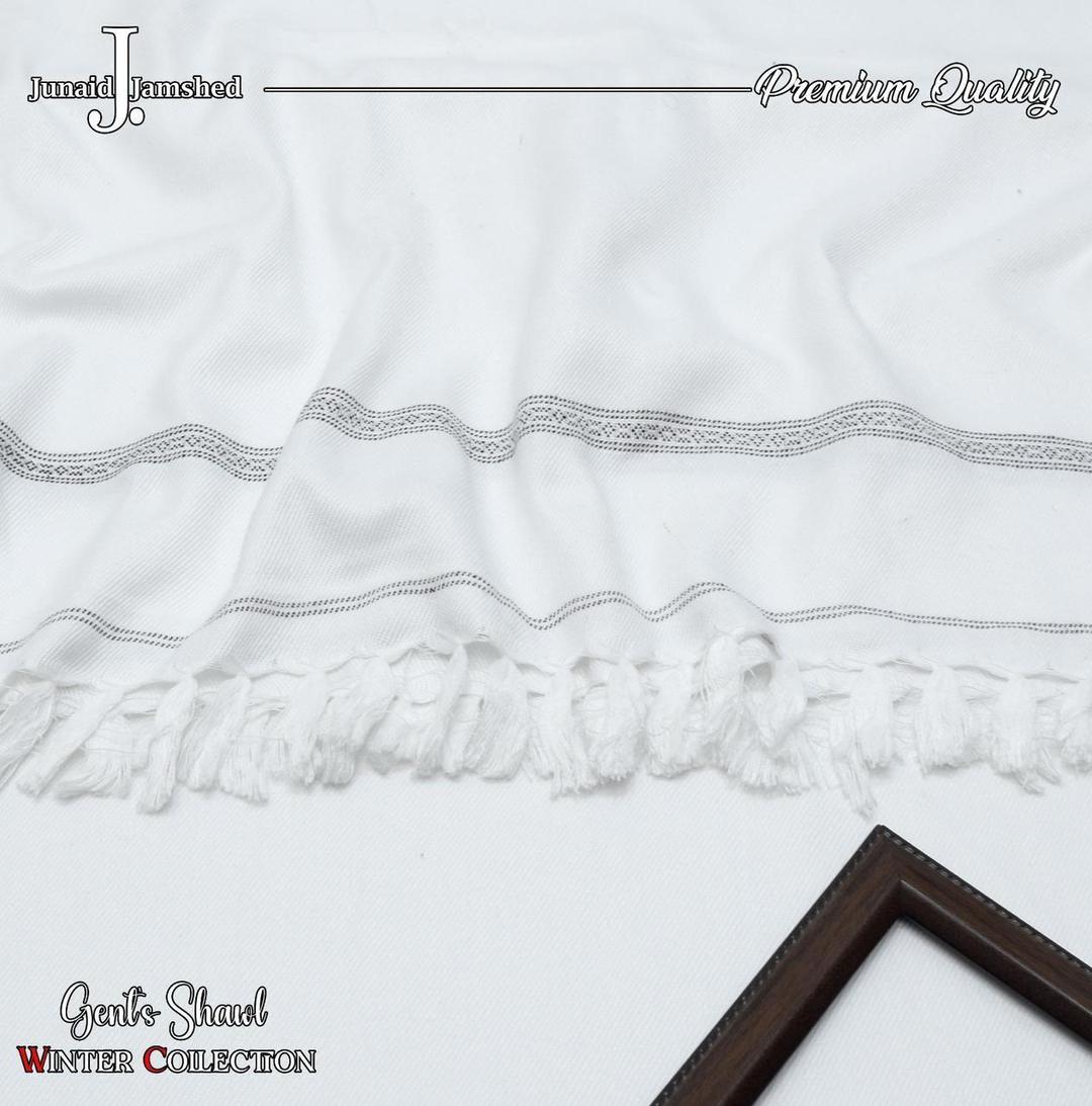 Men's Embroidered Wool Shawl - White, 3 Yards