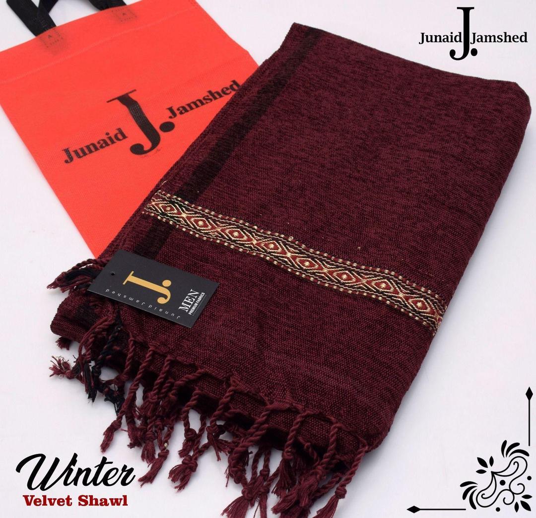 Men's Embroidered Velvet Shawl - Maroon, 3 Yards