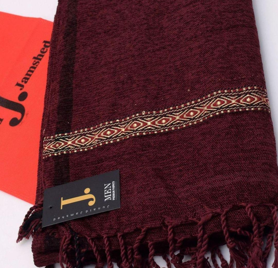 Men's Embroidered Velvet Shawl - Maroon, 3 Yards