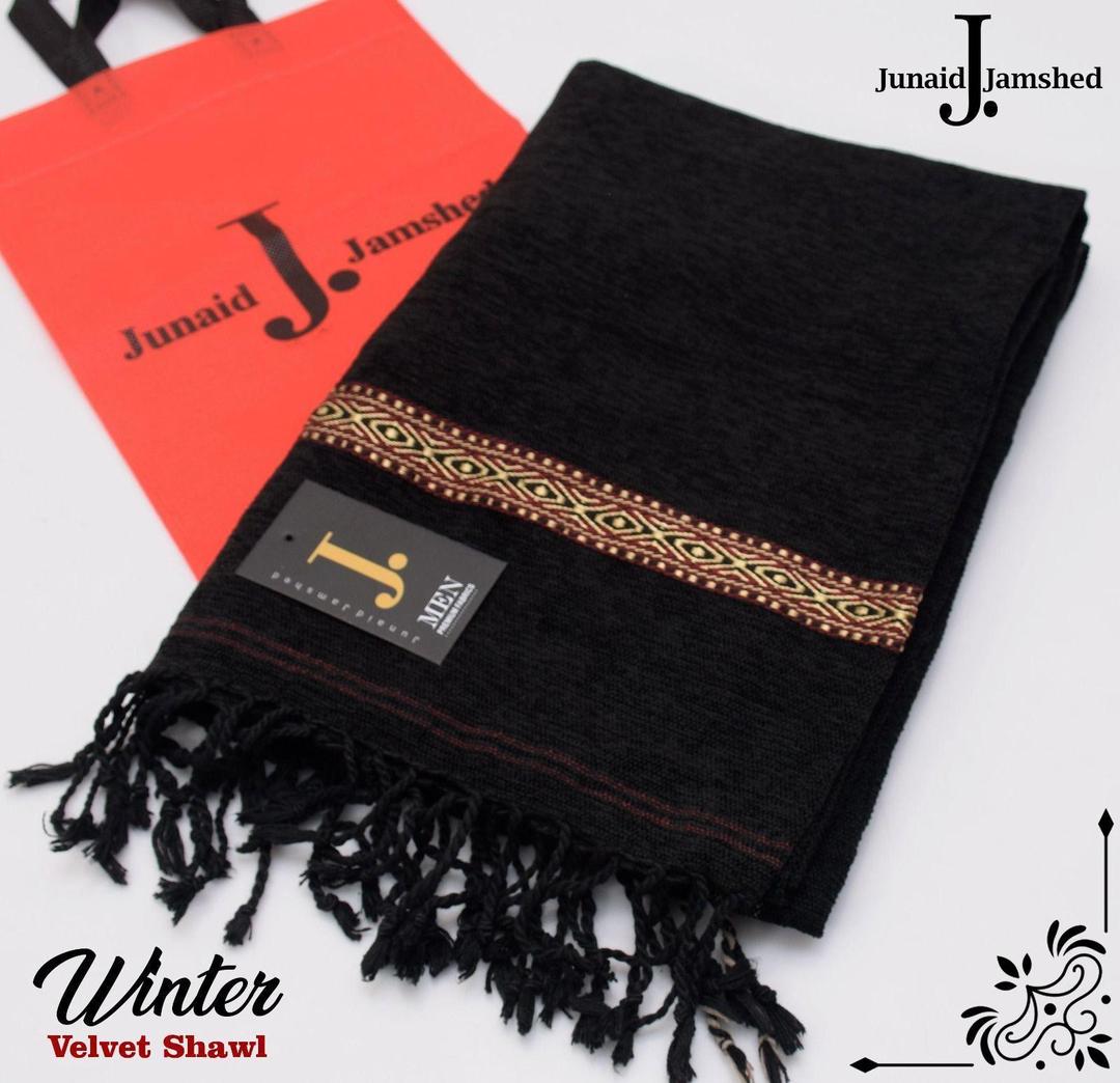 Men's Velvet Shawl - Black Embroidered, 3 Yards